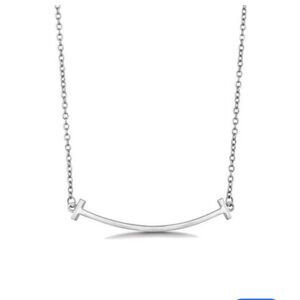 NEW White Gold Filled K18 Curve Bar Necklace, Minimalist Chain Pendant, 16-18"